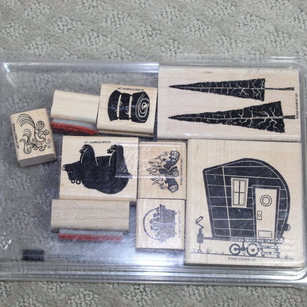 Stampin' Up Set of 9 2006 Happy Camper Stamps - Mounted - GUC